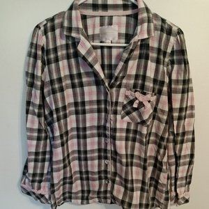 Victoria’s Secret Plaid PJs Pajama Top Pink Black  Gray Size Medium Button Up